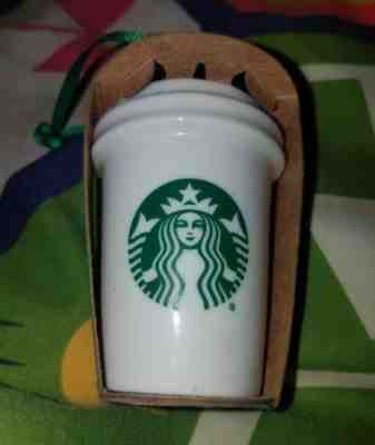 Starbucks Coffee 2016 White Green Siren Ceramic Tumbler Cup Christmas Ornament - Sold on eBay Nov, 18th 2018 for $3.75