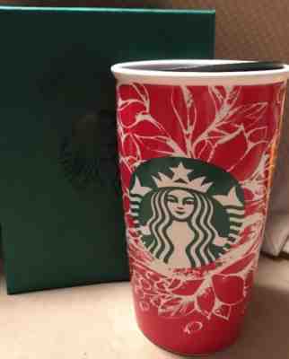 NIB Starbucks 2016 Holiday Ceramic Double Wall Travel Tumbler Mug 12 FL. Oz. - Sold on eBay Oct, 28th 2018 for $16.99