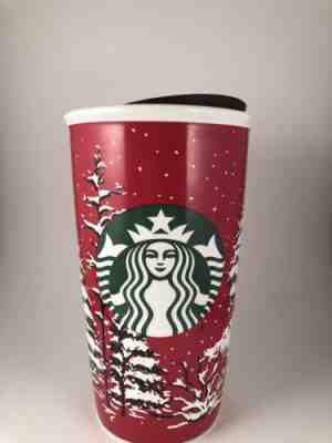 Starbucks 2016 Christmas Red w/ Trees & Snow Double Walled Ceramic Tumbler - Sold on eBay Oct, 27th 2018 for $16.00