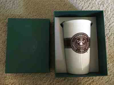 NEW 2016 Starbucks White Brown Logo Ceramic Traveler Tumbler Mug 12oz Tag & Box - Sold on eBay Oct, 27th 2018 for $34.95