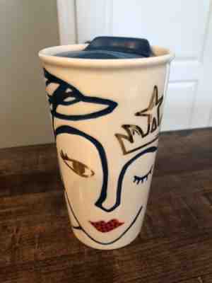 Starbucks 2016 Face Siren Ceramic Tumbler Travel Mug Blue 10 oz Rhinestone Lips - Sold on eBay Oct, 26th 2018 for $19.99