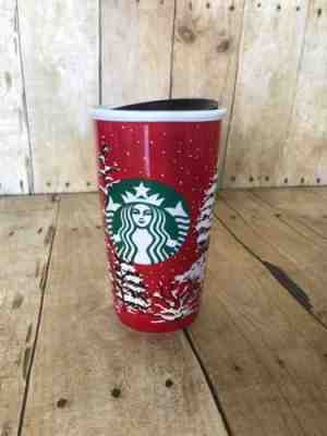 2016 Starbucks Snowy Trees Christmas Holiday Winter 12 oz. Ceramic Tumbler Mug  - Sold on eBay Oct, 10th 2018 for $12.00