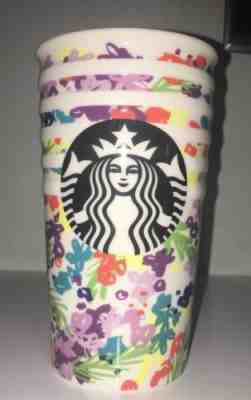 Starbucks Ceramic Tumbler Floral Spring White Stripe 2016 10oz Coffee Cup NO LID - Sold on eBay Oct, 6th 2018 for $12.99