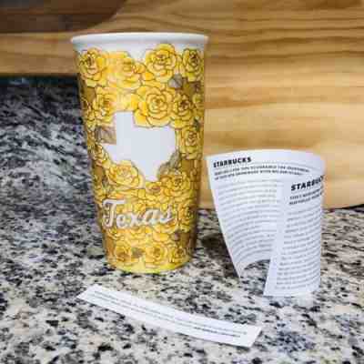 Starbucks 2016 10 oz Texas Ceramic Traveler Cup Tumbler Yellow Rose Of Texas Mug - Sold on eBay Oct, 5th 2018 for $26.99