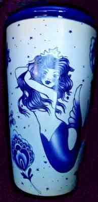 Starbucks 2016 Tattoo Mermaid Siren Ceramic Travel Mug Tumbler 12 fl oz Blue  - Sold on eBay Oct, 4th 2018 for $60.00