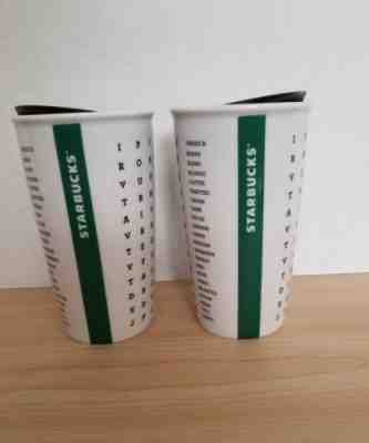 STARBUCKS Travel Mugs Cups Tumblers w/Lids~Word Search Double Wall CERAMIC 2016  - Sold on eBay Oct, 4th 2018 for $19.99