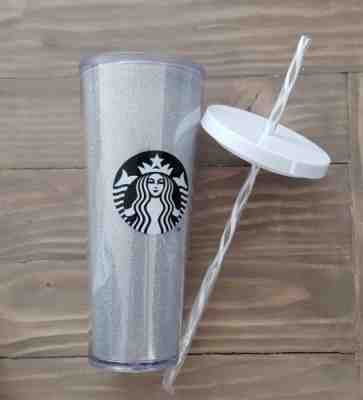 RARE NEW 2016 Starbucks SILVER GLITTER Cold Cup 24oz Tumbler Holiday Collection  - Sold on eBay Oct, 4th 2018 for $39.99