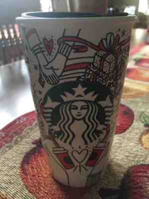 Starbucks 2017 Christmas Coffee Tumbler & Lid Ceramic Travel Mug Mermaid Logo - Sold on eBay Oct, 22nd 2018 for $11.99
