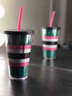 NEW 2017 STARBUCKS TUMBLER SUMMER COLD CUP TRAVEL MUG 16OZ GREEN STRIPED - Sold on eBay Oct, 16th 2018 for $15.00