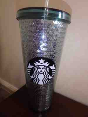 2017 STARBUCKS COLD CUP GREEN SEQUINS TUMBLER 24 OZ VENTI NEW FREE SHIPPING - Sold on eBay Oct, 14th 2018 for $29.69