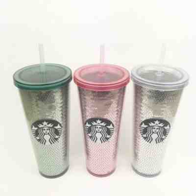 Starbucks Sequin Tumbler Cups Pink Green Silver 24 oz Set 3 Holiday 2017 Limited - Sold on eBay Oct, 10th 2018 for $99.99
