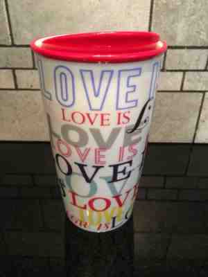 NEW Starbucks Love Is Love Ceramic Tumbler Traveler 2017 Cup Coffee Tea - Sold on eBay Oct, 7th 2018 for $15.00