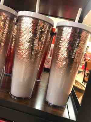 Starbucks 2018 Holiday exclusive rose gold cup, tumbler, sequins  - Sold on eBay Nov, 14th 2018 for $32.00