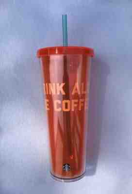 STARBUCKS 2018 COLD CUP ORANGE NEON DRINK ALL THE COFFEE TUMBLER 24 fl - Sold on eBay Nov, 13th 2018 for $18.95