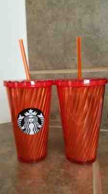 NEW 1 STARBUCKS 2018 Cold Cup 16oz ORANGE HALLOWEEN Tumbler with Straw - Sold on eBay Nov, 11th 2018 for $15.99