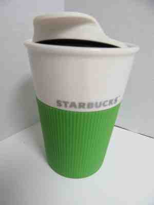 Starbucks Coffee Mug 2012 White Green Rubber Ribbed Travel Tumbler 12 oz  - Sold on eBay Sep, 13th 2018 for $24.99