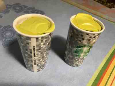 2 Starbucks Rodarte Ceramic Pixel Tumbler Travel Mug 12 oz Cup 2012 Limited Ed  - Sold on eBay Aug, 31st 2018 for $15.00