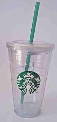 Starbucks Clear Plastic Tumbler To Go Cup Travel 16oz 2012 With NEW Straw green - Sold on eBay Aug, 28th 2018 for $12.95