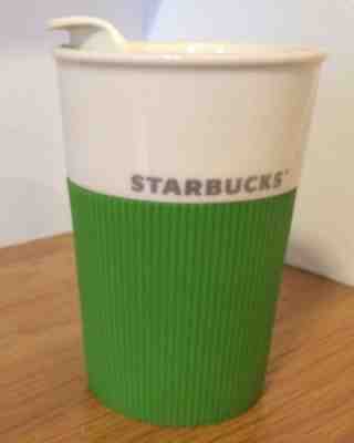 Starbucks Tumbler Mug Coffee Cup 2012 Bone China 8oz Travel Green Rubber Grip - Sold on eBay Aug, 27th 2018 for $19.99