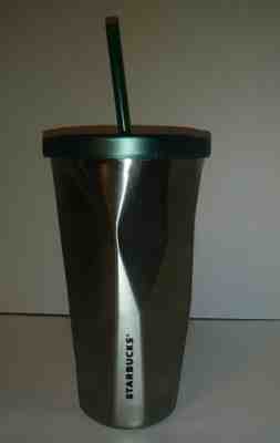 Starbucks Coffee Tumbler Metal Faceted with Green Lid And Straw 2012 - Sold on eBay Aug, 24th 2018 for $7.00