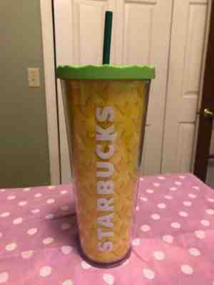 New Starbucks Coffee Pineapple Tumbler 24 oz Yellow Travel Cup 2014 - Sold on eBay Sep, 13th 2018 for $18.00