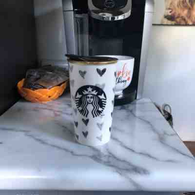 NEW Starbucks 2014 Black Hearts & Dots Ceramic Go Cup Tumbler DOT Collection - Sold on eBay Sep, 9th 2018 for $27.00