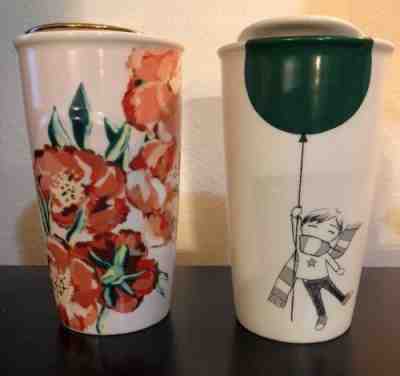 2 Ceramic Starbucks Tumblers Floral 2015 & Baloon Boy 2014 - Sold on eBay Sep, 5th 2018 for $19.99