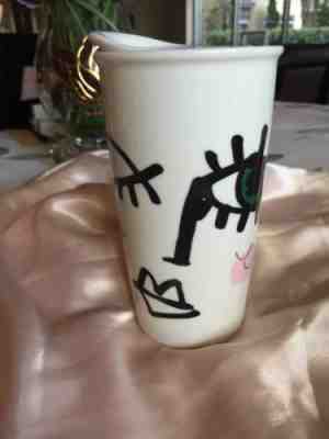 Starbucks 2014 Ceramic Travel Mug Tumbler W/ Lid Abstract Winking Green Eye 12oz - Sold on eBay Sep, 4th 2018 for $14.00