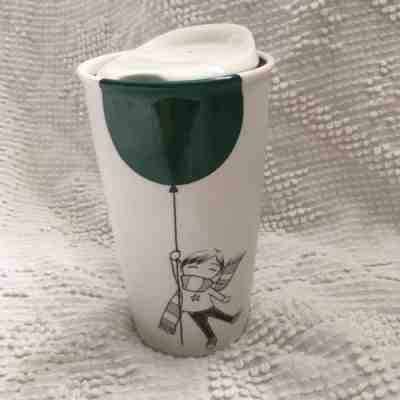 STARBUCKS COFFEE CO 2014 BOY WITH GREEN BALLOON 12 OZ CERAMIC TUMBLER CUP - Sold on eBay Aug, 26th 2018 for $24.99