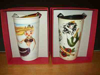 Starbucks 2015 Ceramic Tumbler LOT two TATTO Sailor SIREN MERMAID Tumblers - Sold on eBay Sep, 8th 2018 for $129.00