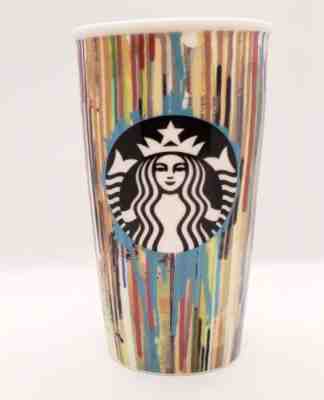 Starbucks - 2015 Drip Paint Stripes 12 oz Ceramic Travel Tumbler withhout Lid - Sold on eBay Sep, 8th 2018 for $9.01