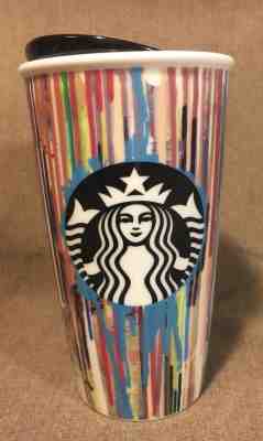 Starbucks - 2015 Drip Paint Stripes 12 oz Ceramic Travel Tumbler   - Sold on eBay Sep, 7th 2018 for $15.99