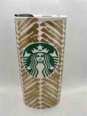 2015 Starbucks Holiday Gold Chevron Mermaid travel ceramic tumbler  12oz - Sold on eBay Sep, 7th 2018 for $17.35