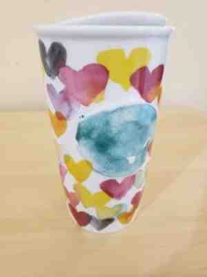 STARBUCKS Watercolor Hearts Travel Tumbler 2015 Ceramic 10 oz With Lid - Sold on eBay Sep, 6th 2018 for $21.00