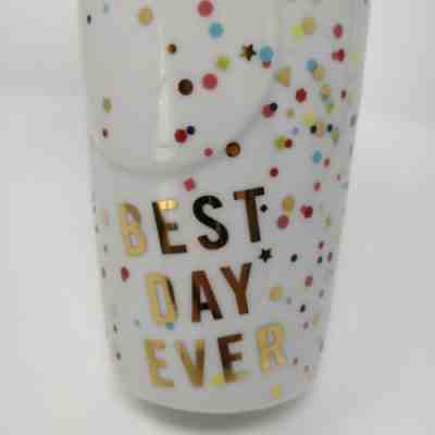 Starbucks "BEST DAY EVER" 2015 Ceramic Confetti Coffee Travel Tumbler 10 Oz. - Sold on eBay Sep, 4th 2018 for $35.00