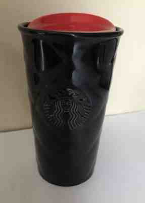 2015 STARBUCKS BLACK CERAMIC 10oz TRAVEL TUMBLER MUG Red LID - Sold on eBay Sep, 3rd 2018 for $15.00