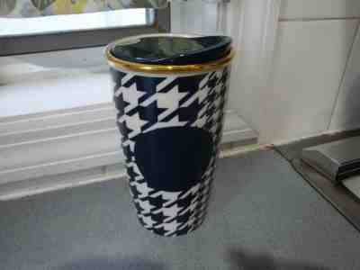 NWOT STARBUCKS NAVY BLUE WHITE HOUNDSTOOTH CERAMIC TUMBLER 12 OZ 2015  - Sold on eBay Sep, 3rd 2018 for $19.75