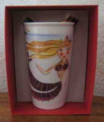 Starbucks 2015 Mermaid Siren ceramic To Go Cup Tumbler DOT Collect gold lid mug - Sold on eBay Sep, 1st 2018 for $32.95