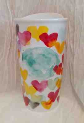 STARBUCKS Watercolor Hearts Travel Tumbler 2015 Ceramic 10 oz With Lid - Sold on eBay Aug, 24th 2018 for $29.95