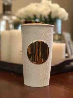 Starbucks Gold Dot Textured Ceramic Tumbler Travel Cup 10 Oz 2015. Original Box - Sold on eBay Aug, 23rd 2018 for $12.99