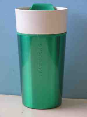 2015 Starbucks Ceramic Stainless Green And White Tumbler Travel Mug - Sold on eBay Aug, 23rd 2018 for $19.99