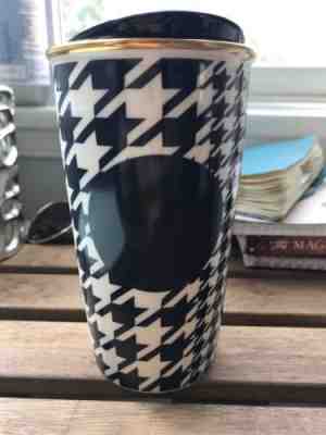 Starbucks 2015 Navy Houndstooth Double Wall Ceramic Travel Tumbler - Sold on eBay Aug, 22nd 2018 for $25.00