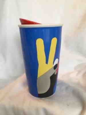 2015 Starbucks Royal Blue "PEACE Sign" Ceramic Traveler Tumbler Mug 12 oz. NEW! - Sold on eBay Aug, 21st 2018 for $14.99