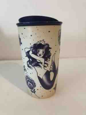 Starbucks 2016 Tattoo Mermaid Siren Ceramic Travel Mug Tumbler 12 fl oz Blue  - Sold on eBay Sep, 25th 2018 for $50.00