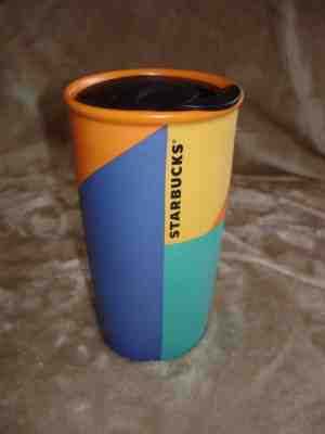 NEW -  STARBUCKS DOT CERAMIC CUP TRAVEL MUG TUMBLER ORANGE BLUE GREEN 10oz 2016  - Sold on eBay Sep, 17th 2018 for $18.99