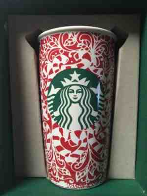 Starbucks Mermaid Candy Cane Travel Tumbler 2016 12oz Mug Holiday Exclusive Red - Sold on eBay Sep, 17th 2018 for $19.99