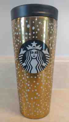 STARBUCKS 2016 HOLIDAY GOLD SNOW DOUBLE WALL STAINLESS STEEL TRAVEL TUMBLER MUG - Sold on eBay Sep, 15th 2018 for $15.00