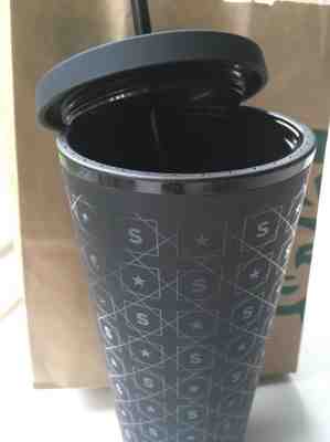 Starbucks 2017 Black Matte 24oz Venti Pattern Cold Cup BPA Free Tumbler Star C21 - Sold on eBay Sep, 20th 2018 for $30.00
