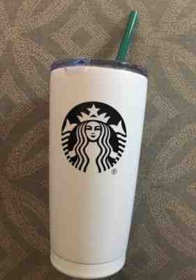 NEW Starbucks 2017 White Stainless Logo Cup Tumbler Sealable Lid And Straw 20oz - Sold on eBay Sep, 19th 2018 for $7.00
