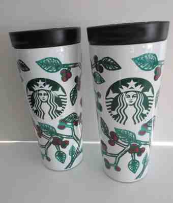  2 Starbucks 2016 Double Wall Stainless HOLLY BERRY Travel Mugs Tumbler 16oz - Sold on eBay Sep, 1st 2018 for $6.99